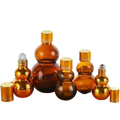Altın Ayna Kaplamalı ve Çift Altın Kapaklı, Kalın Tabanlı, Kişiselleştirilebilir Premium 10ml/50ml/100ml Amber Cam Parfüm Yağı Roll-On Şişeleri